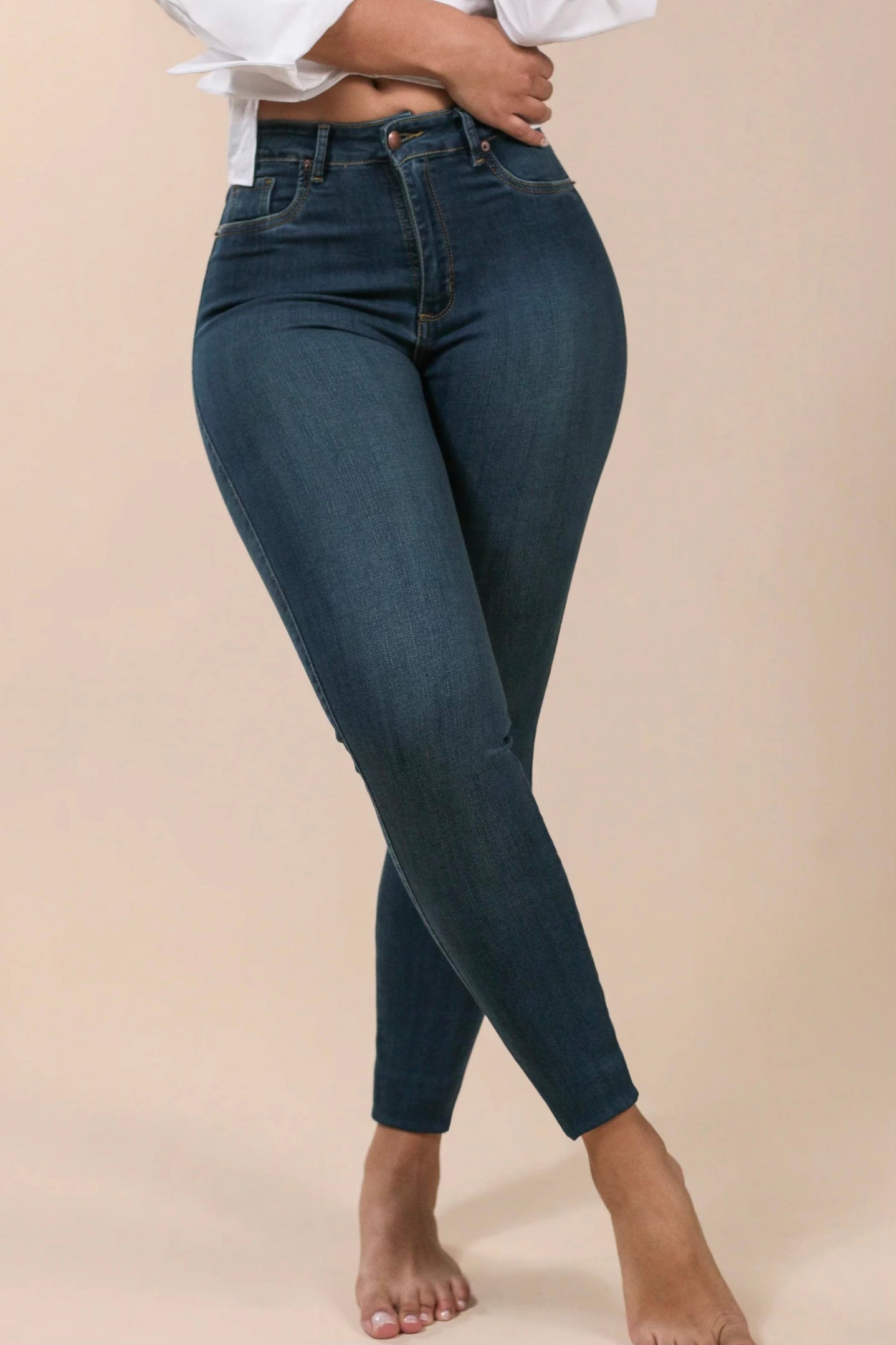 [23106] Skinny Jeans Azul Oscuro Desgastado