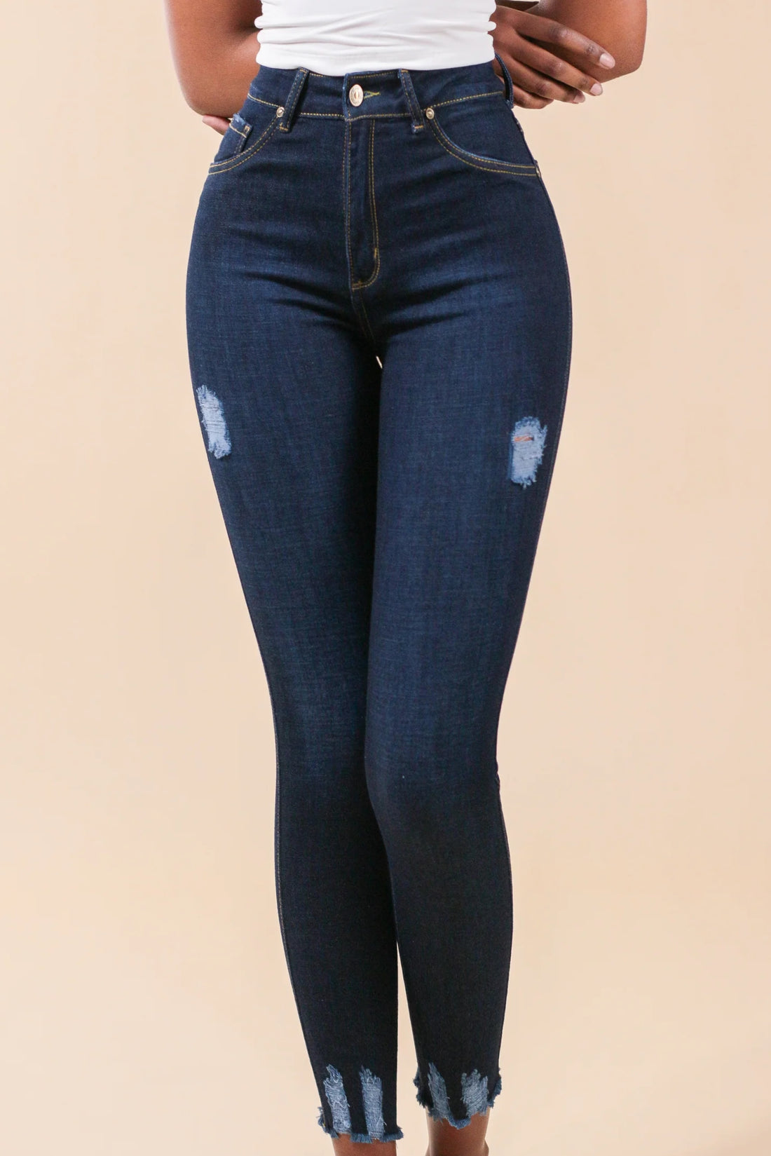 [2310] Skinny Jeans Azul Oscuro Con Rotos &amp; Bota Rota