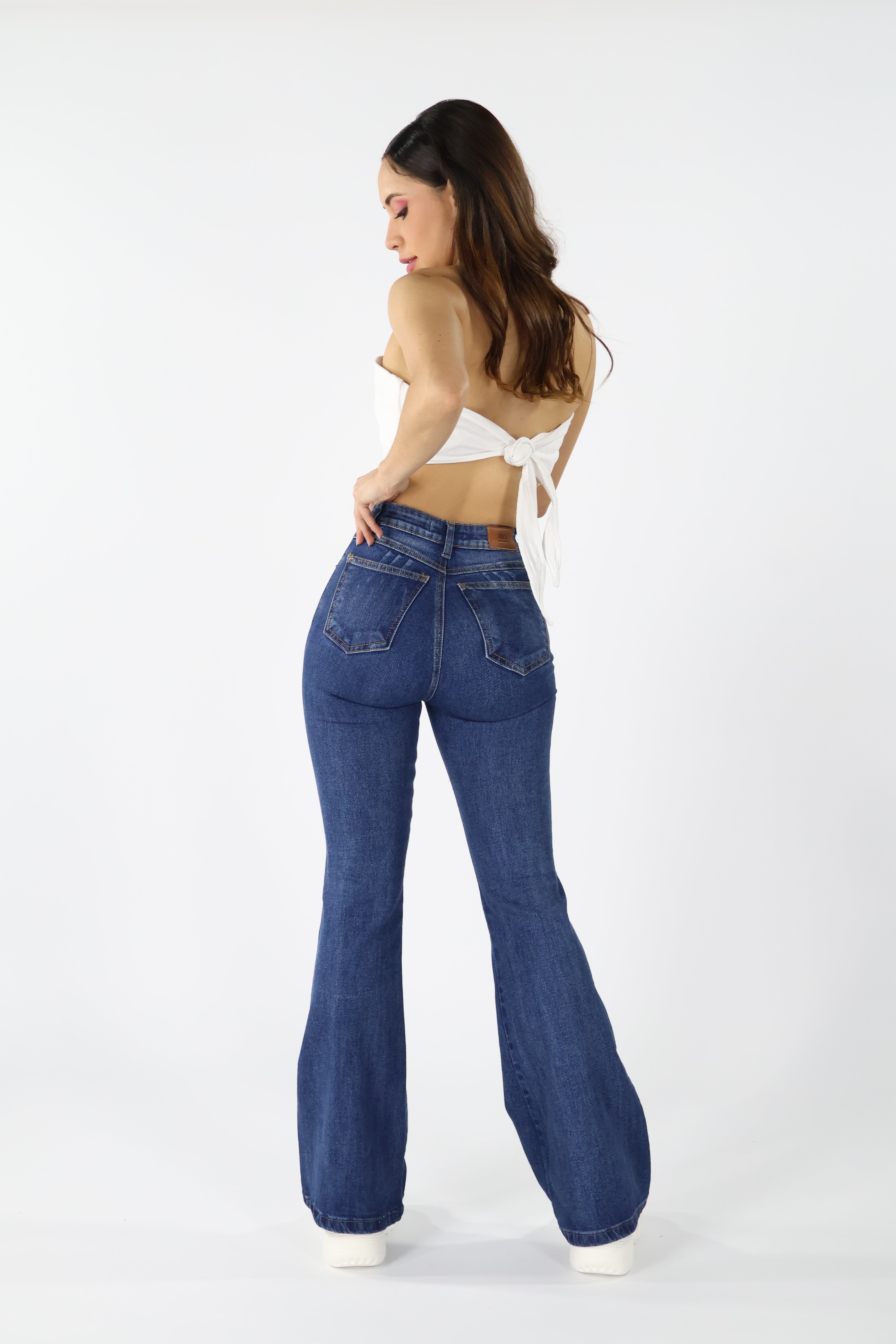 JEANS BOTA CAMPANA AZUL CEMENTO · REF 25104