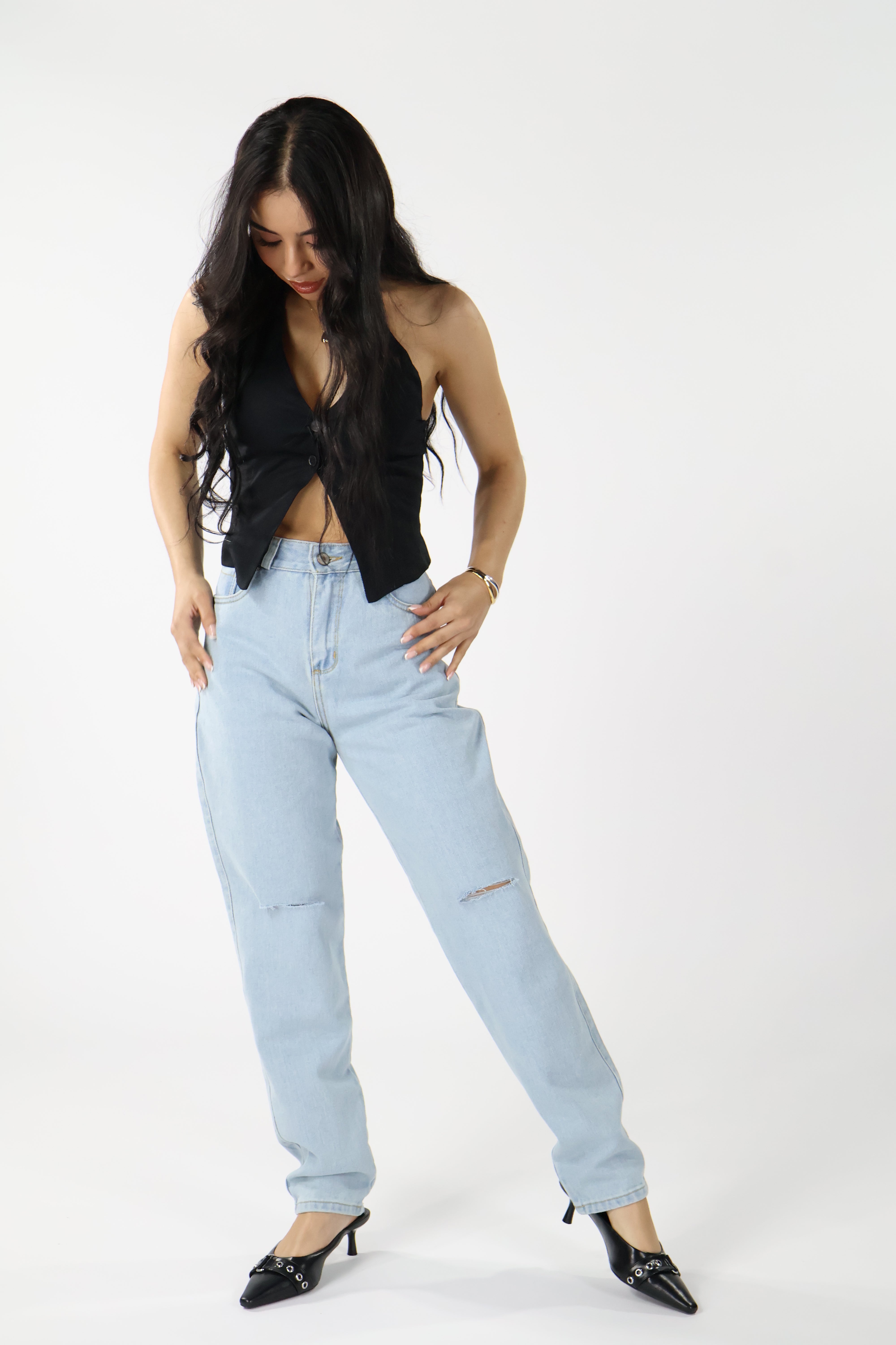 MOM JEANS ROTOS AZUL VINTAGE · REF 2168