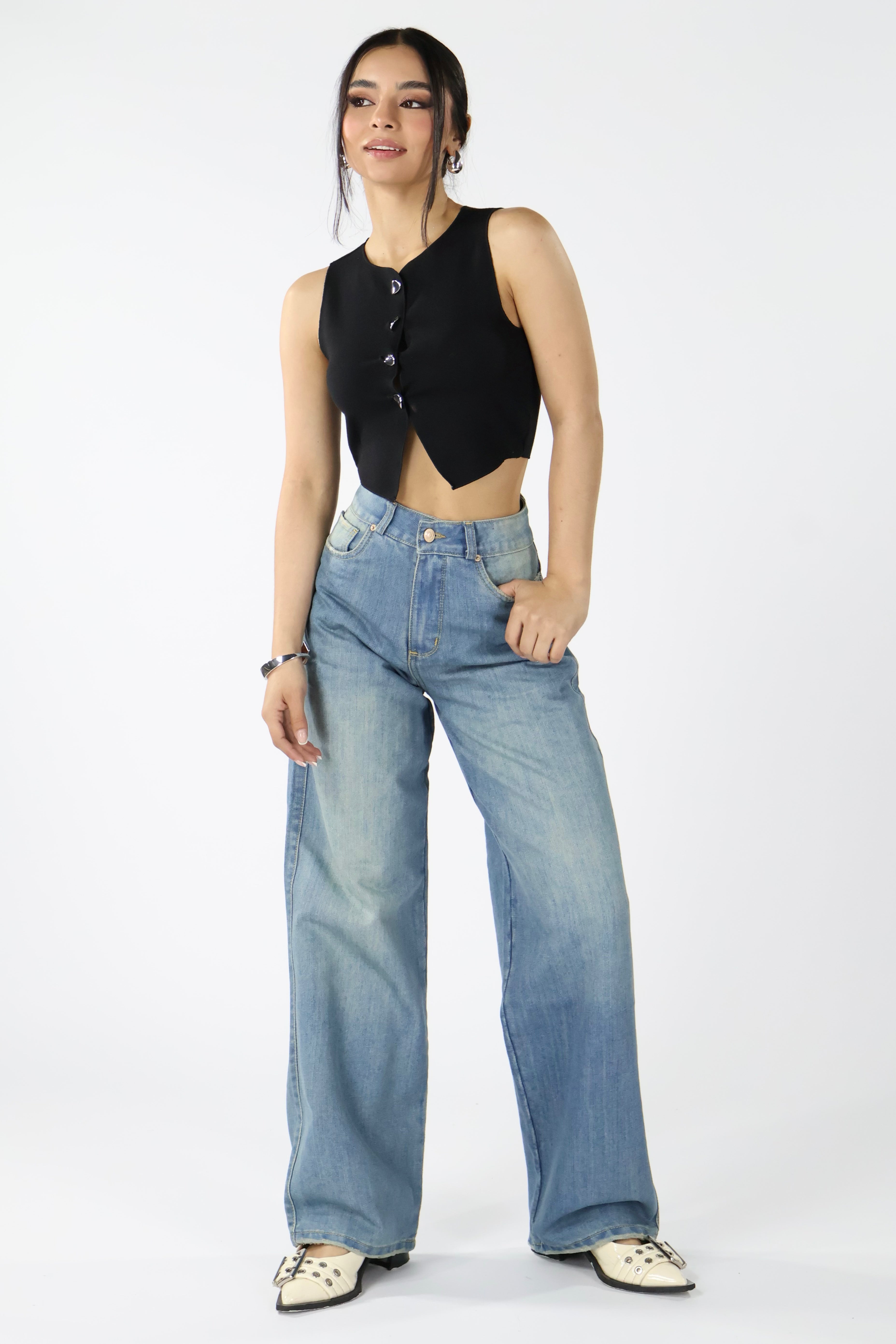 WIDE LEG JEANS AZUL DESVANECIDO · REF 25105