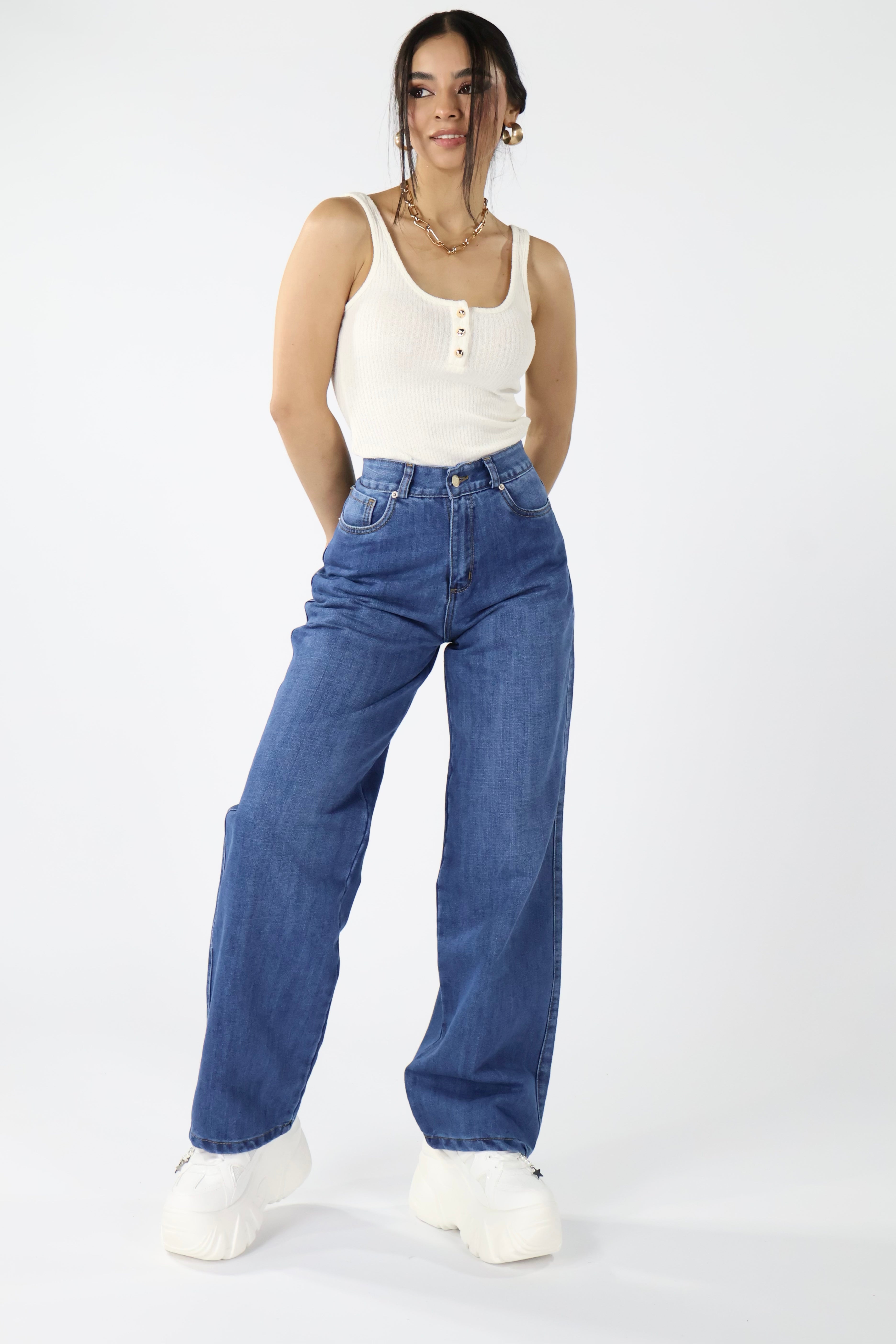 WIDE LEG AZUL MEDIO LAVADO · REF 2556