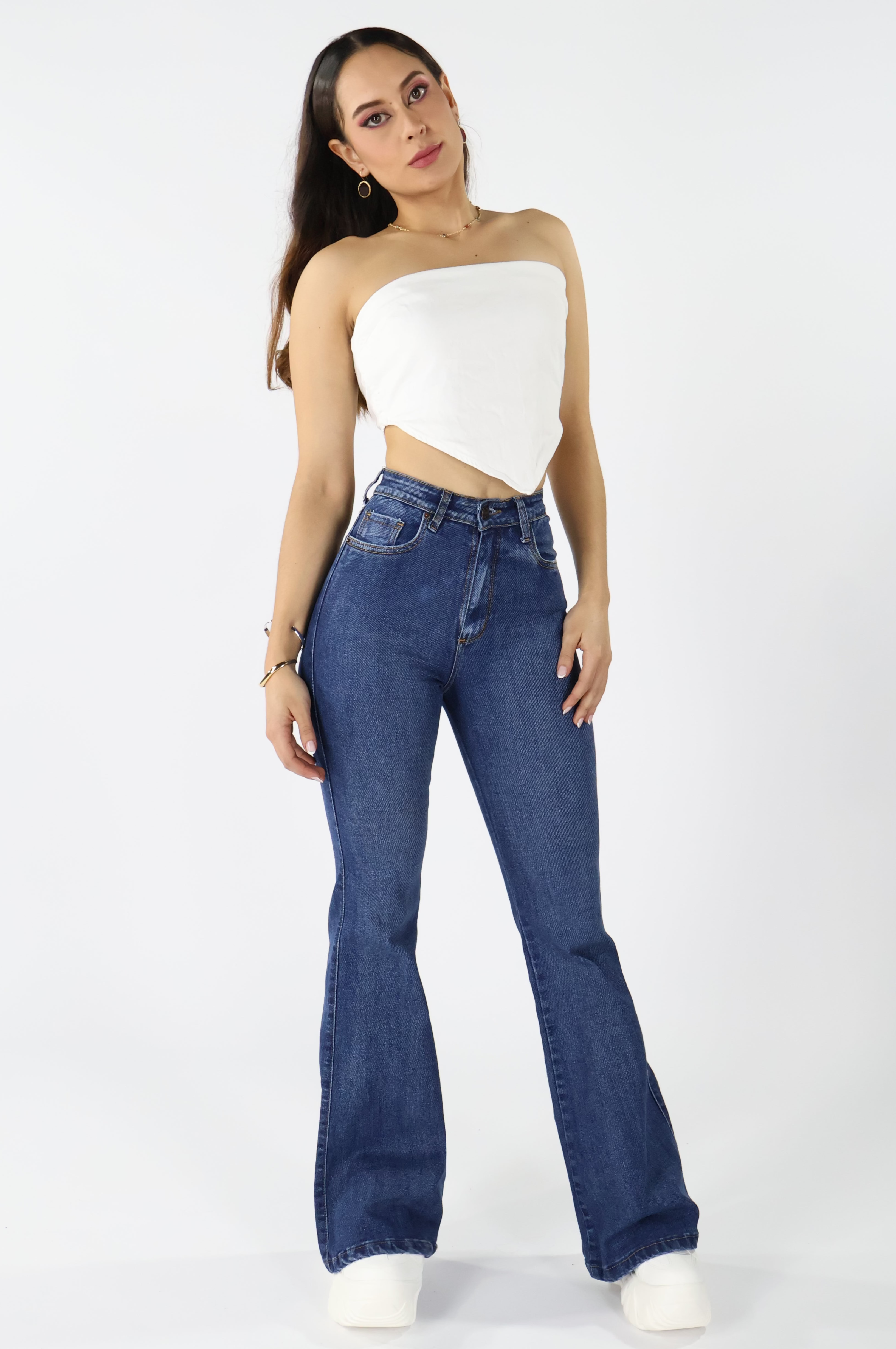 JEANS BOTA CAMPANA AZUL CEMENTO · REF 25104