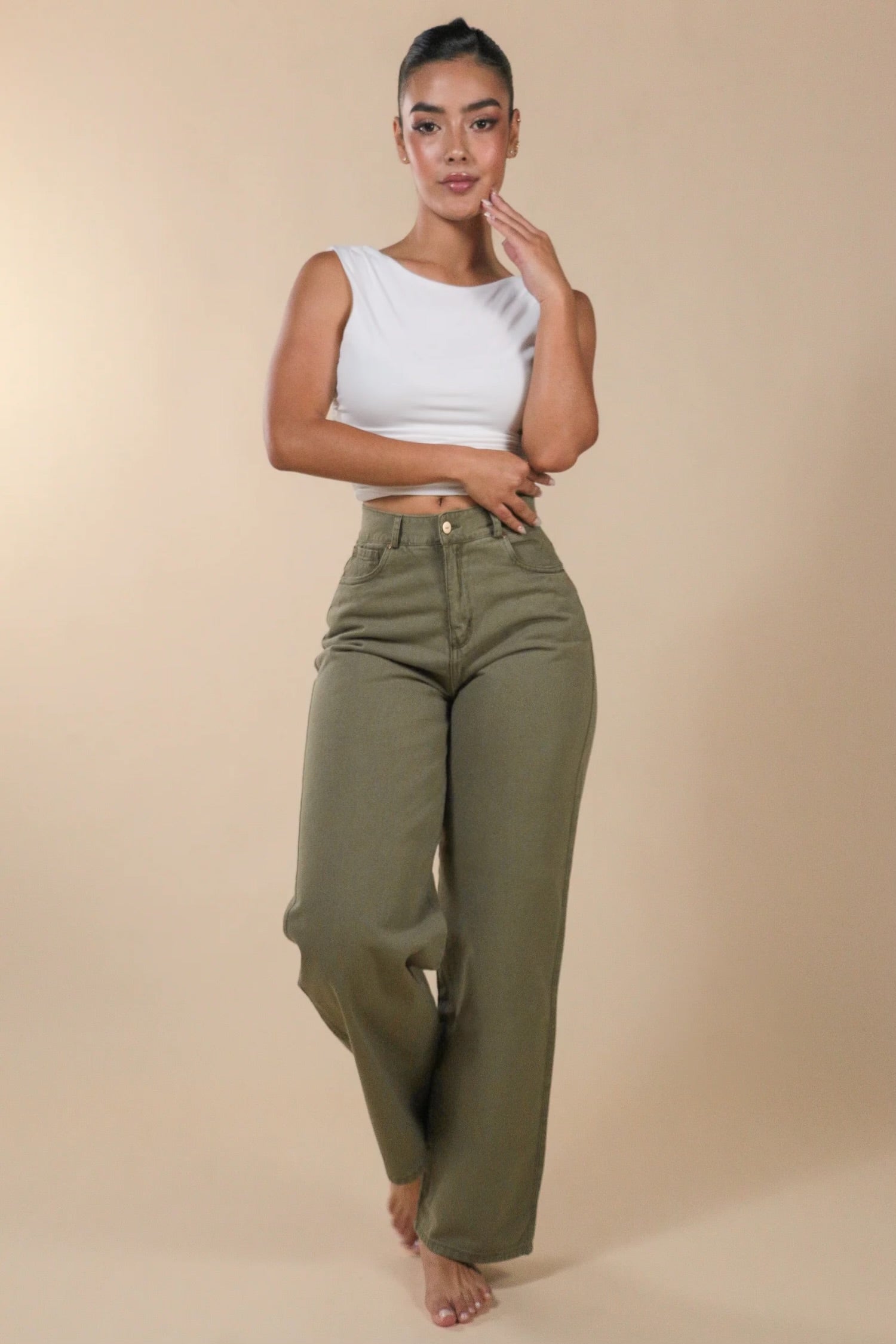 Wide Leg Jeans Verde Militar