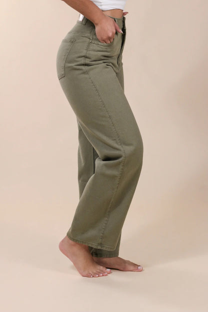 Wide Leg Jeans Verde Militar