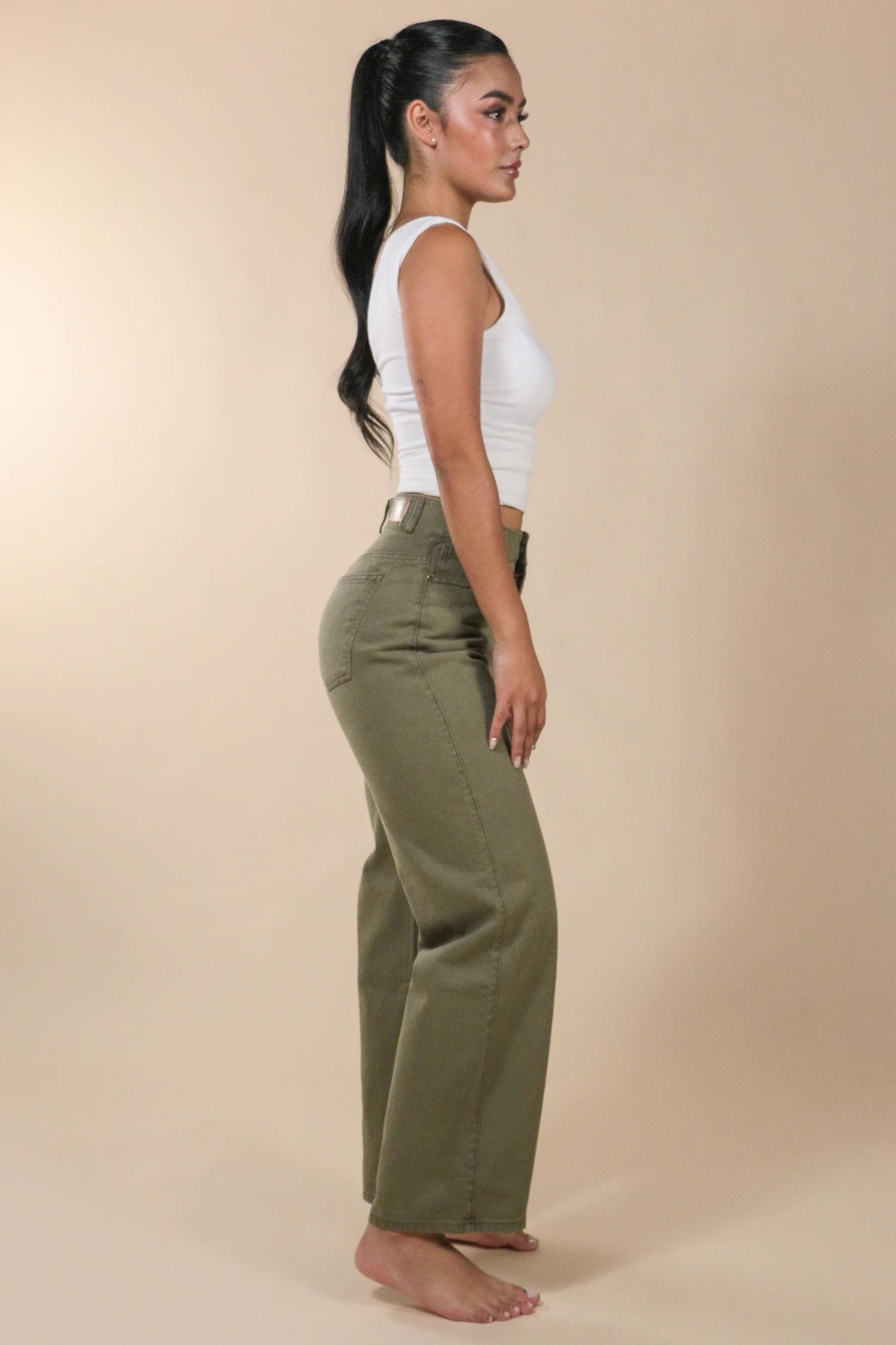 Wide Leg Jeans Verde Militar