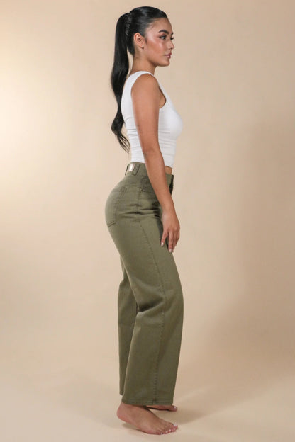 Wide Leg Jeans Verde Militar