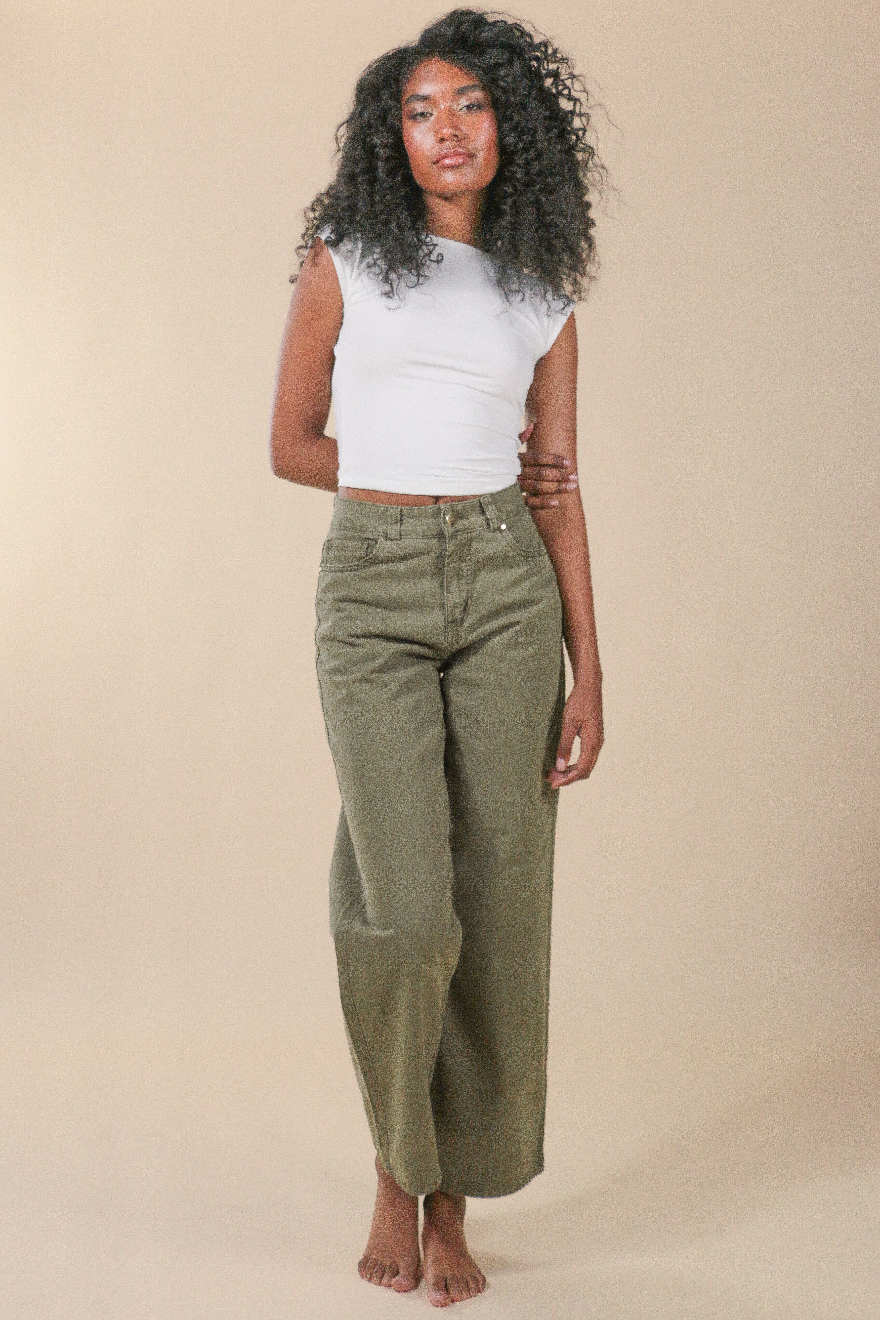 Wide Leg Jeans Verde Militar