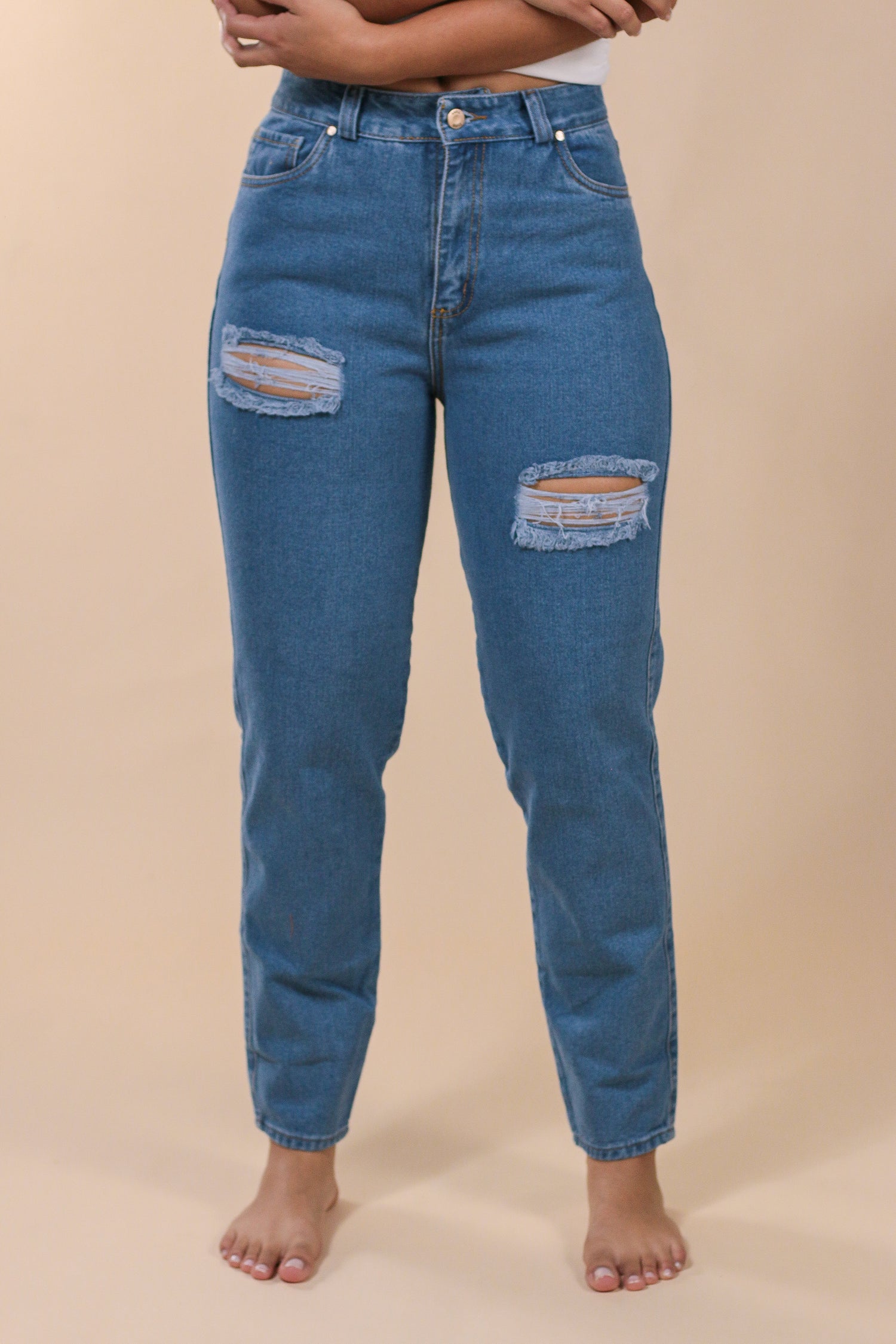 Jeans Mujer Mom Fit Destroyer Moda Casual Mezclilla Azul azul 13 Incógnita  110099